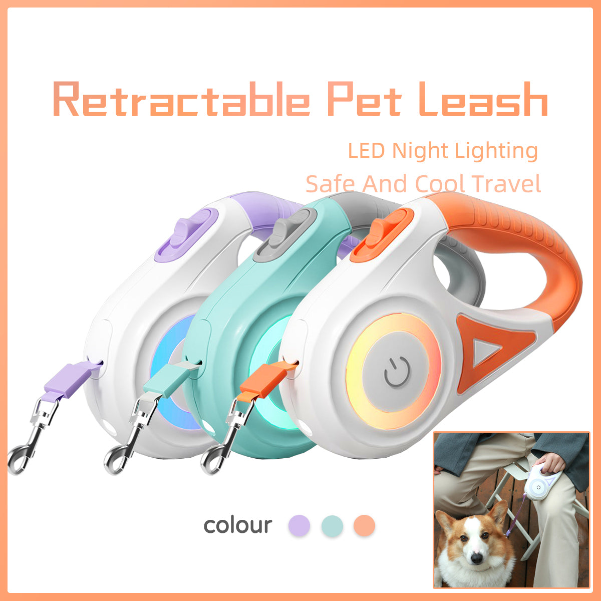 Retractable Leash And Dog Collar Spotlight Automatic Pet Dog Cat Traction Rope For Small Medium Dogs Pet Product